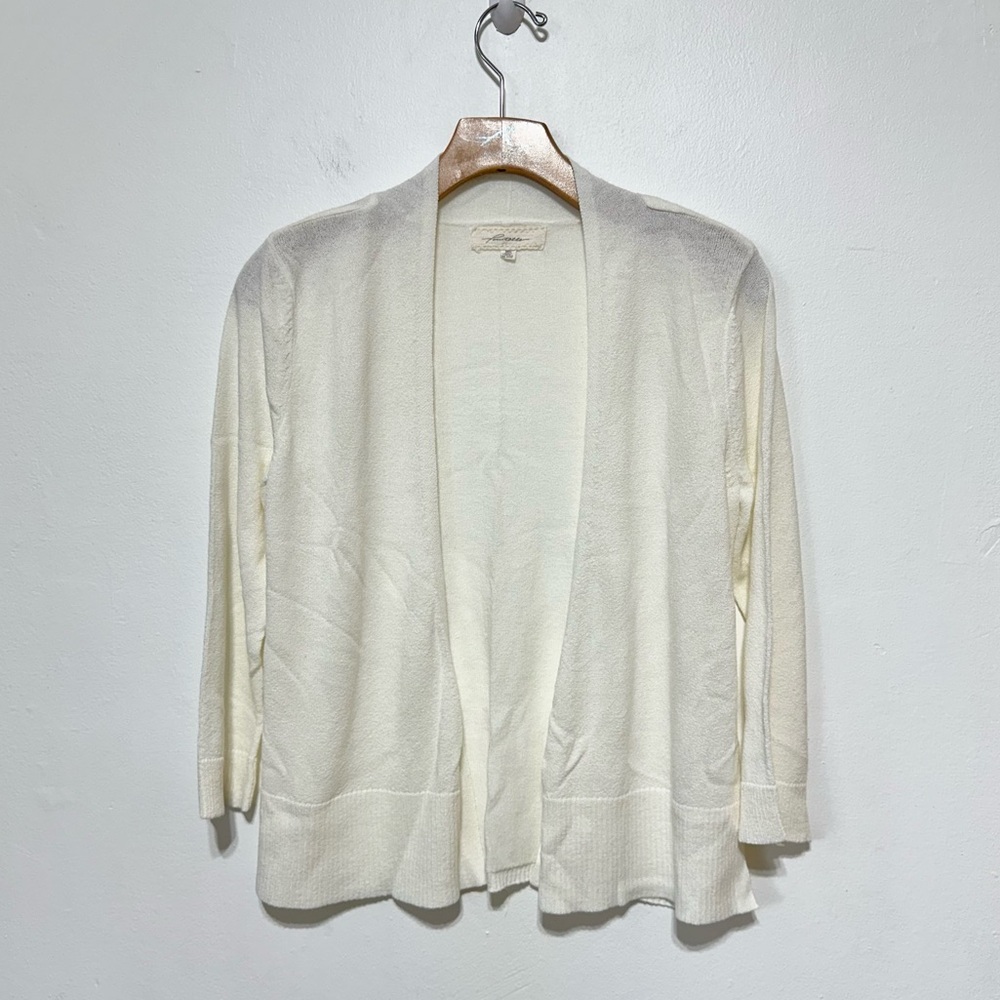 Pointelle Cream White Soft And Lightweight Waist Length Cardigan Size Medium